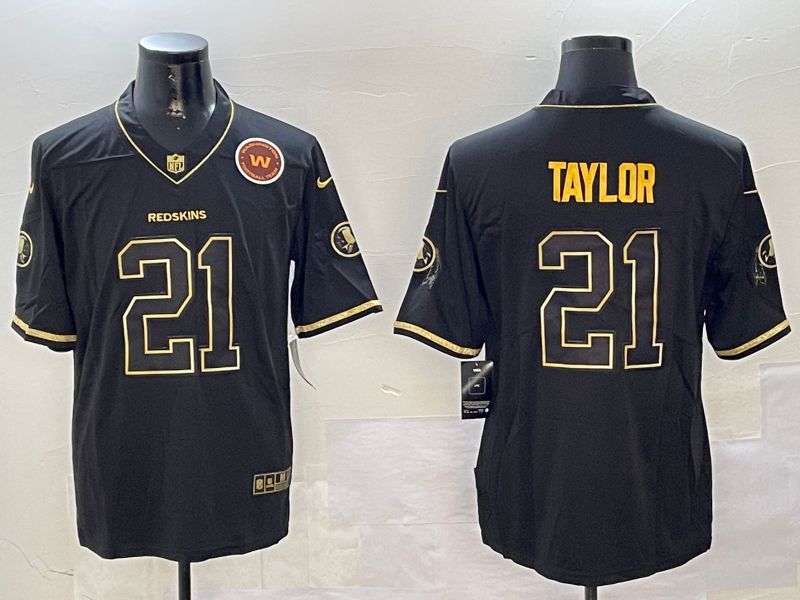 Men Washington Redskins #21 Taylor Black Gold Throwback 2024 Nike Limited NFL Jersey style 2->washington redskins->NFL Jersey